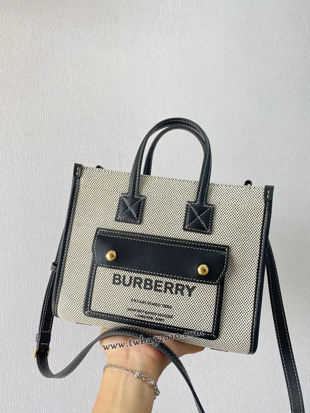 Burberry專門店新款小號雙色帆布freya芙蕾包 巴寶莉手提精製托特包購物包 yxb1284